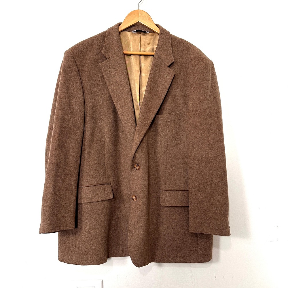 VTG 100% Camel Hair Blazer Brown Sport Coat 48R Old Money Academia 90s W.H. Belk